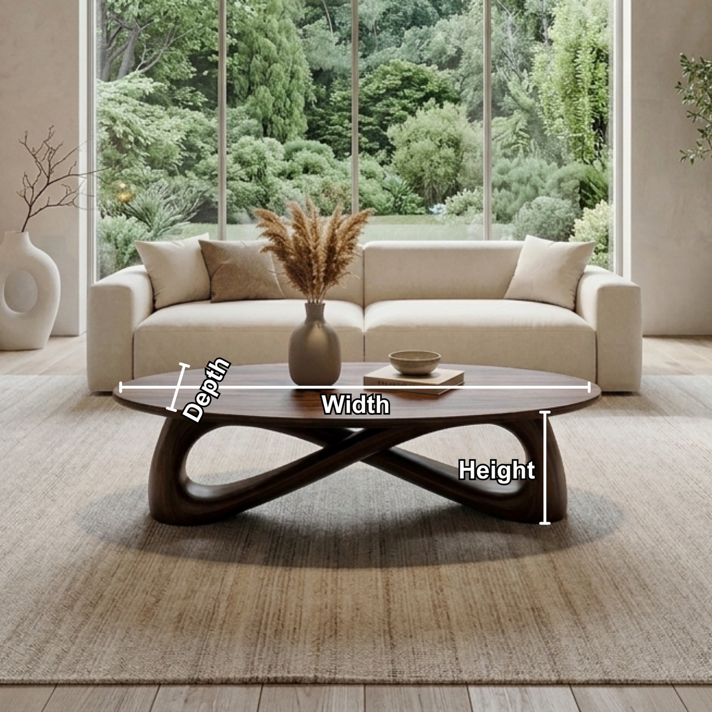 Solid Wood Round Coffee Table with Sculptural Base – Modern Living Room Table Kitchnce