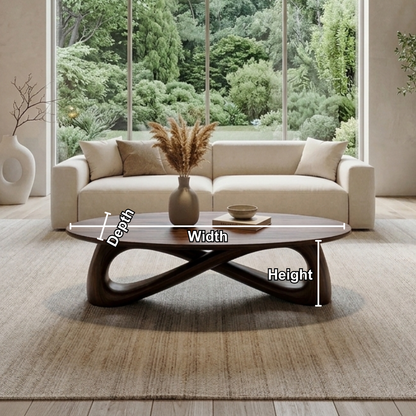 Solid Wood Round Coffee Table with Sculptural Base – Modern Living Room Table Kitchnce