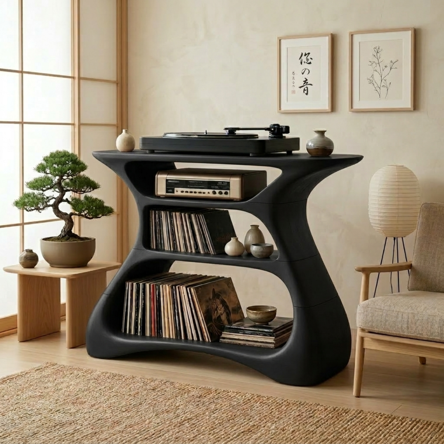 Solid Wood Record Player Stand with Vinyl Storage Shelves for Turntable Setup Kitchnce