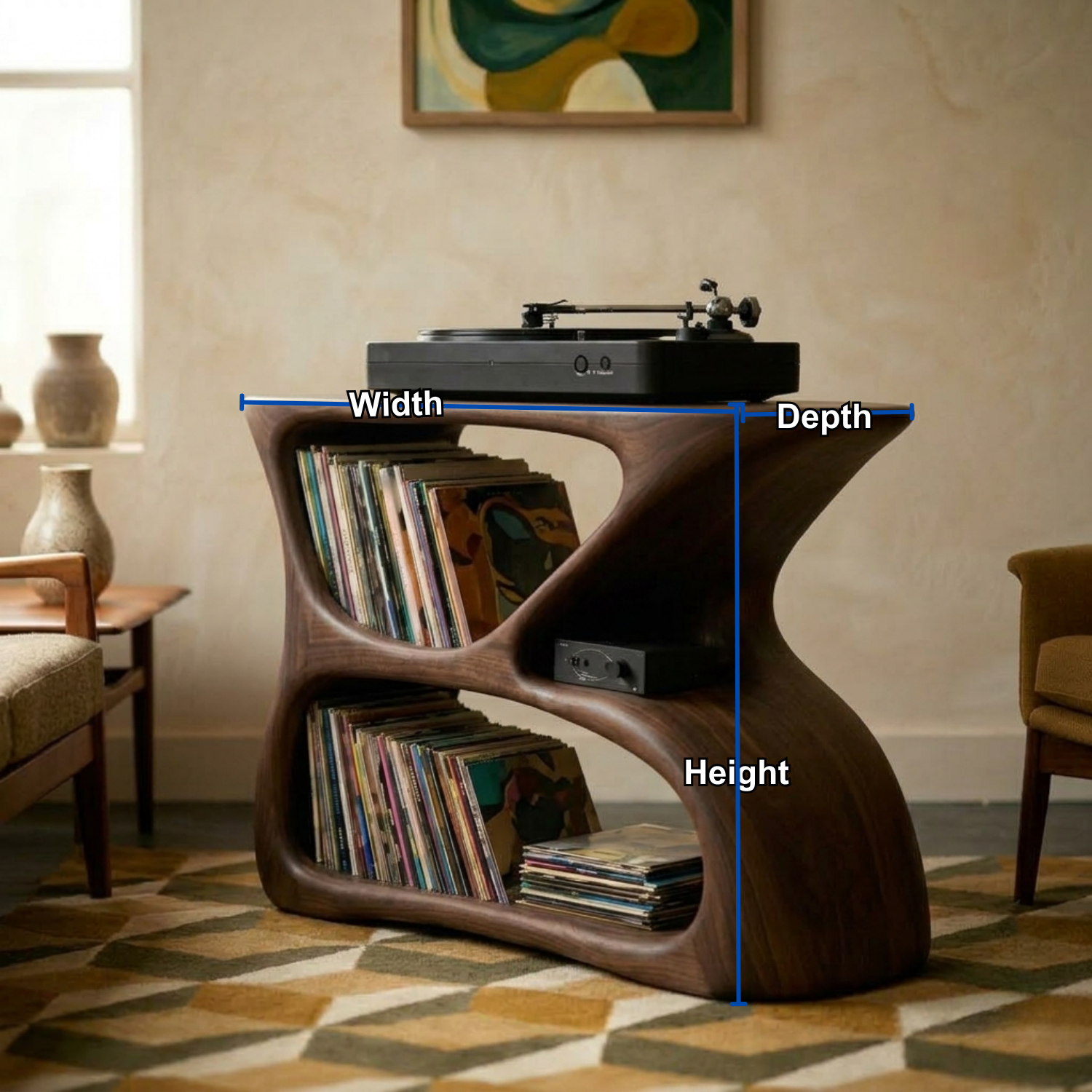 Solid Wood Vinyl Record Player Stand with Record Storage Shelf Kitchnce