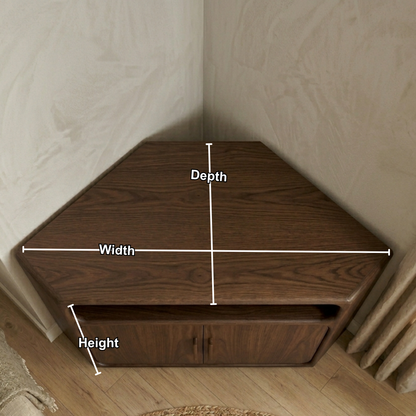 Solid Wood Corner TV Stand with Rounded Edges and Cabinet Storage – Corner Media Console