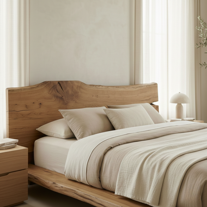 Handcrafted Solid Wood Live-Edge Platform Bed for Modern Natural Bedrooms Kitchnce