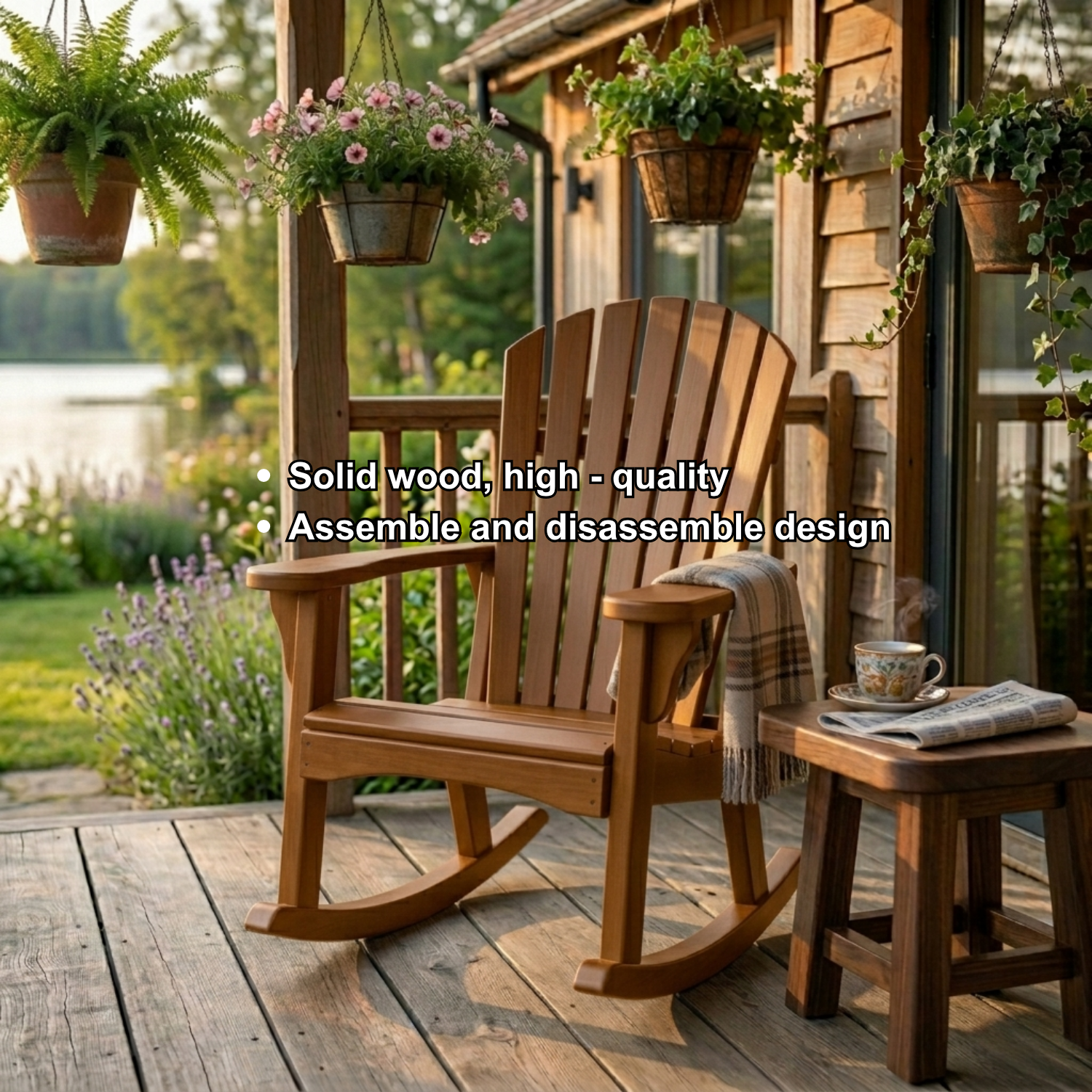 Handcrafted Solid Wood Rocking Chair with Classic Slatted Back Design