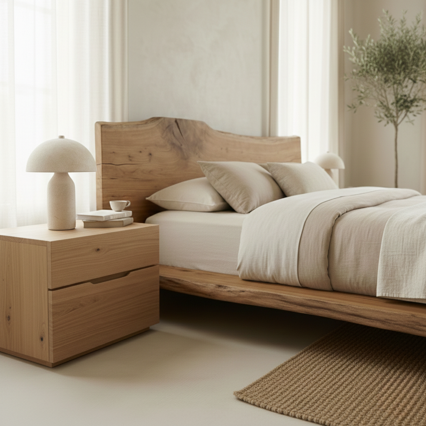 Handcrafted Solid Wood Live-Edge Platform Bed for Modern Natural Bedrooms Kitchnce