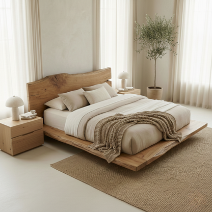 Handcrafted Solid Wood Live-Edge Platform Bed for Modern Natural Bedrooms Kitchnce