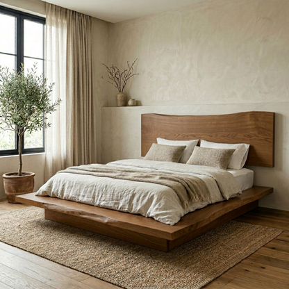 Live Edge Solid Wood Platform Bed Frame with Floating Low Profile Design