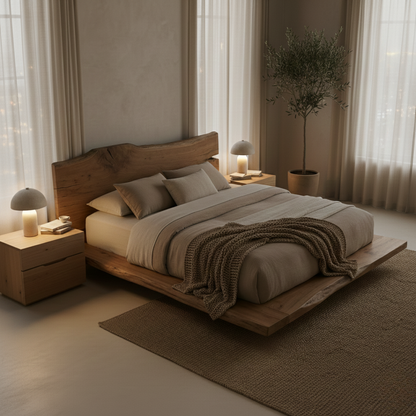Handcrafted Solid Wood Live-Edge Platform Bed for Modern Natural Bedrooms Kitchnce