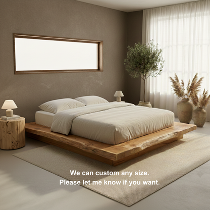 Handcrafted Solid Wood Live-Edge Platform Bed for Modern Natural Bedrooms Kitchnce