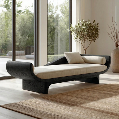 Sculptural Solid Wood Daybed with Curved Ends and Platform Base – Modern Lounge Chaise