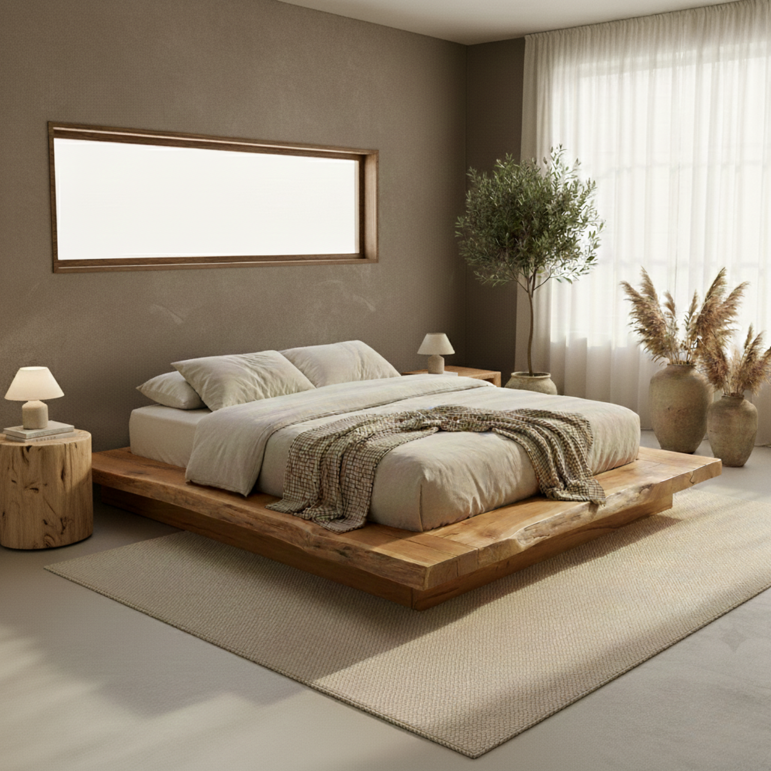 Handcrafted Solid Wood Live-Edge Platform Bed for Modern Natural Bedrooms Kitchnce