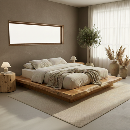 Handcrafted Solid Wood Live-Edge Platform Bed for Modern Natural Bedrooms Kitchnce