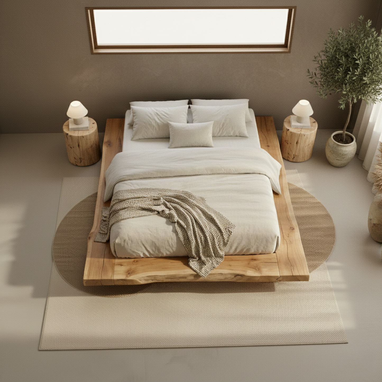 Handcrafted Solid Wood Live-Edge Platform Bed for Modern Natural Bedrooms Kitchnce