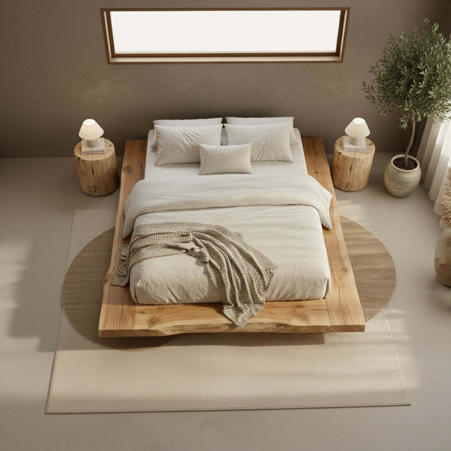 Handcrafted Solid Wood Live-Edge Platform Bed for Modern Natural Bedrooms Kitchnce