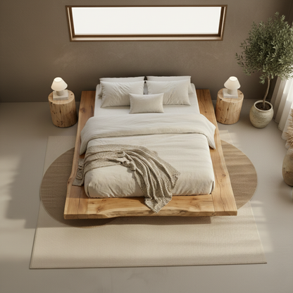 Handcrafted Solid Wood Live-Edge Platform Bed for Modern Natural Bedrooms Kitchnce