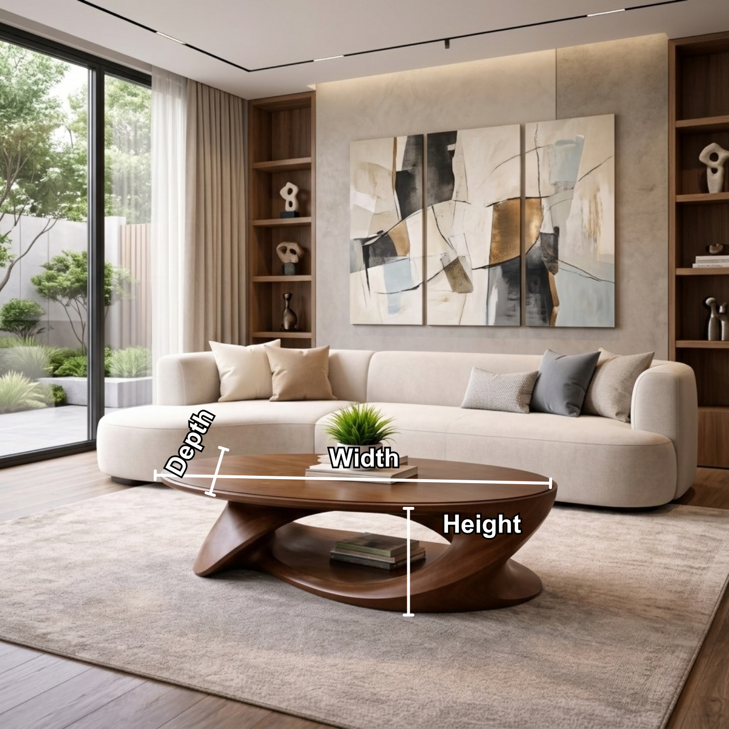 Solid Wood Oval Coffee Table with Sculptural Base – Modern Living Room Center Table Kitchnce