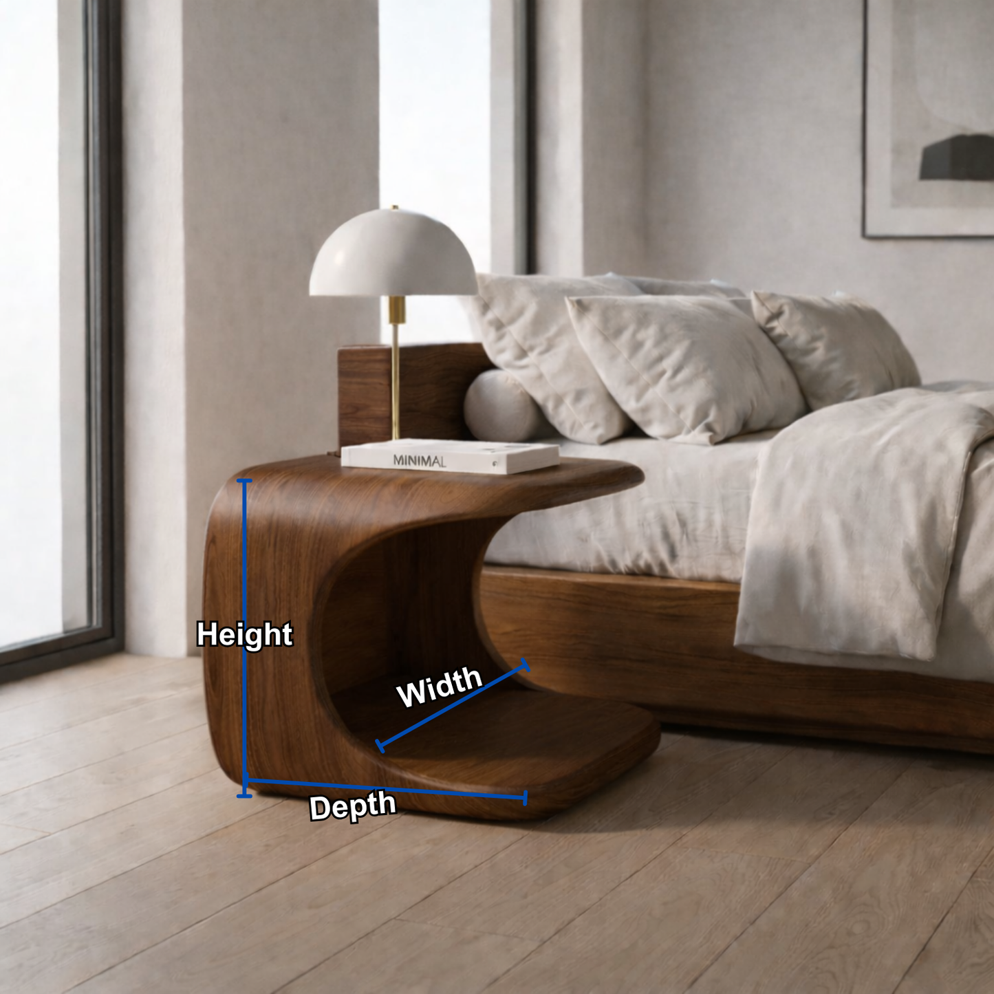 Solid Wood Nightstand with Built-in Pet Bed – Modern Curved Bedside Table for Cats Kitchnce