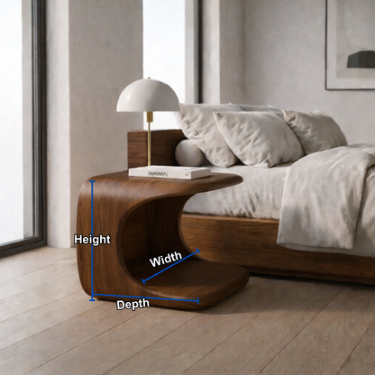 Solid Wood Nightstand with Built-in Pet Bed – Modern Curved Bedside Table for Cats Kitchnce