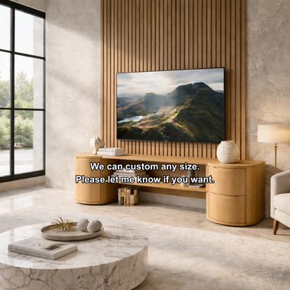 Solid Wood TV Stand with Rounded Drawer Cabinets – Modern Minimalist Media Console Kitchnce