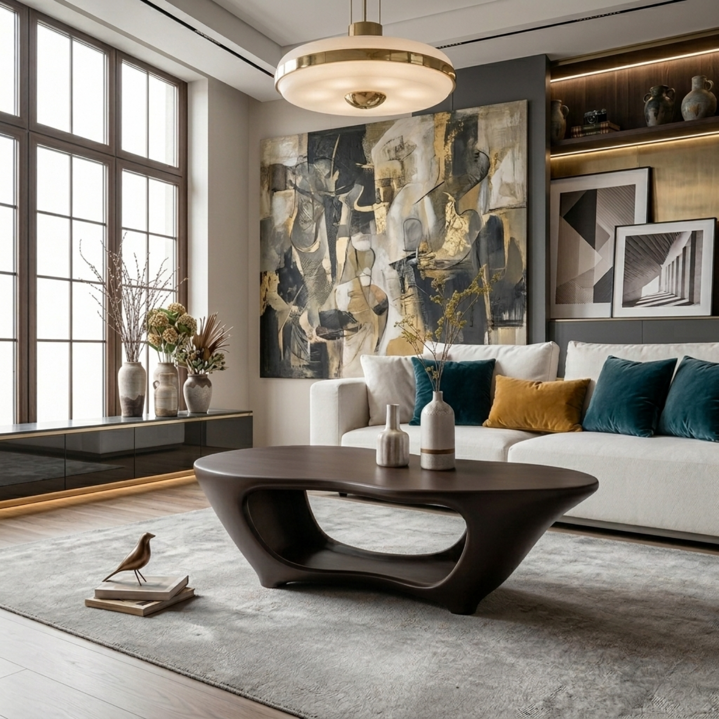 Sculptural Solid Wood Coffee Table – Modern Organic Living Room Center Table Kitchnce
