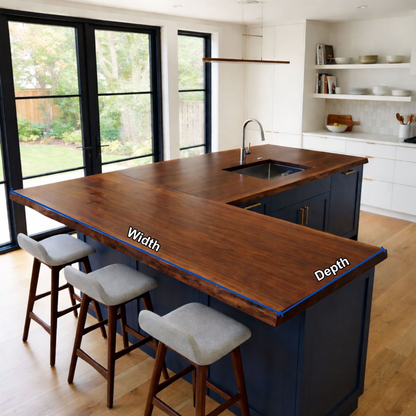 Solid Wood L-Shape Kitchen Countertop – Live Edge Island Bar Top with Seating Overhang Kitchnce