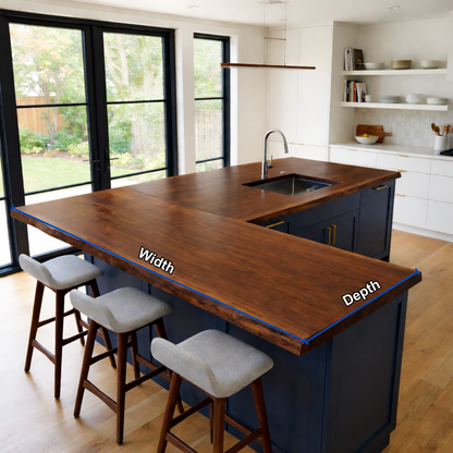 Solid Wood L-Shape Kitchen Countertop – Live Edge Island Bar Top with Seating Overhang Kitchnce