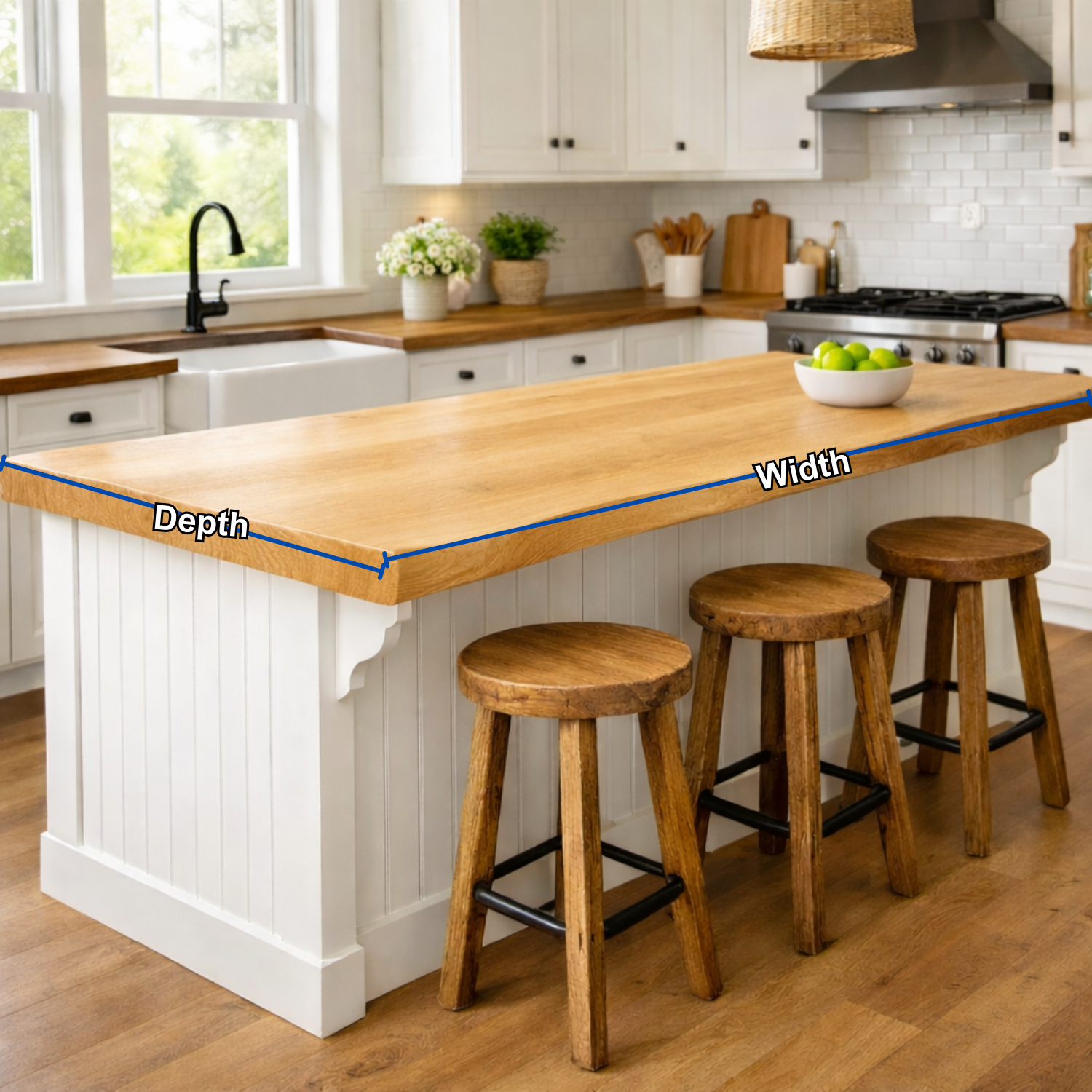 Solid Wood Kitchen Countertop – Thick Island Bar Top for Farmhouse Kitchen