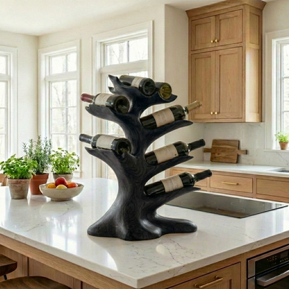 Handcrafted Solid Wood Wine Holder – Tree-Inspired Sculptural Countertop Wine Rack