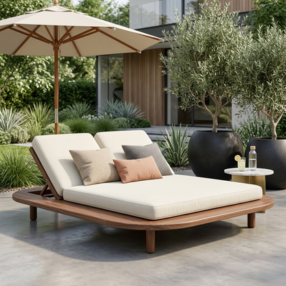 Luxury Solid Wood Double Outdoor Chaise Lounger Frame