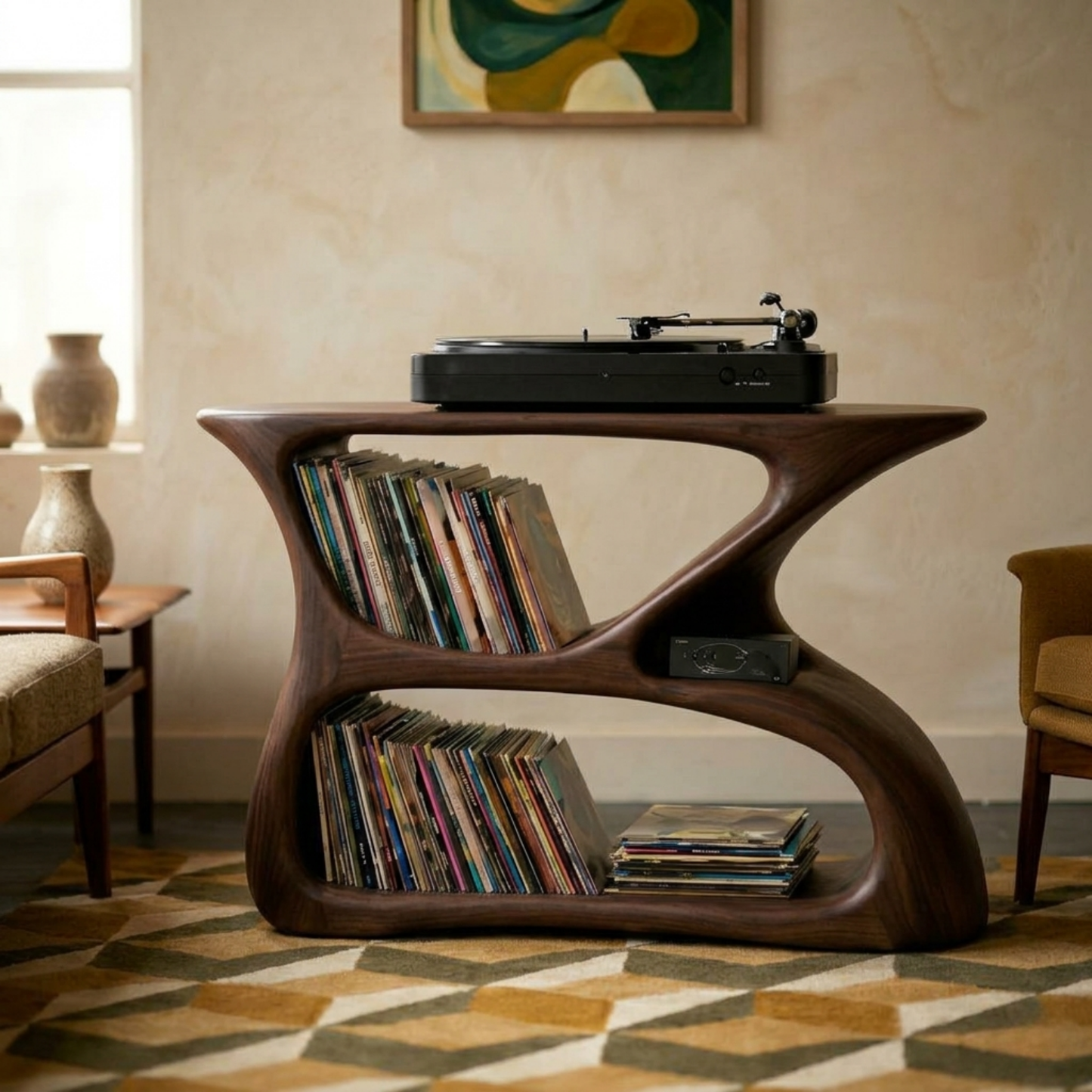 Solid Wood Vinyl Record Player Stand with Record Storage Shelf Kitchnce