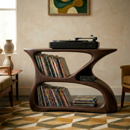 Solid Wood Vinyl Record Player Stand with Record Storage Shelf Kitchnce