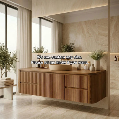 Floating Bathroom Vanity with Ribbed Design and Spacious Drawers – Handcrafted Solid Wood Kitchnce