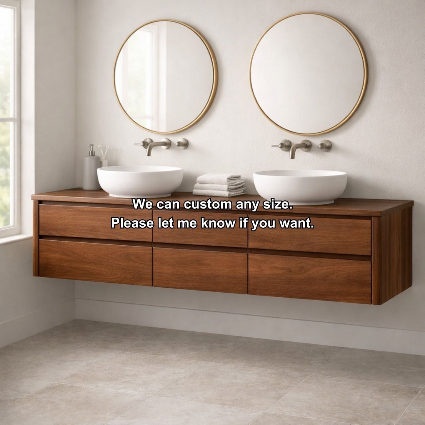Handcrafted 6-Drawer Floating Double Vanity - Solid Wood Modern Bathroom Cabinet Kitchnce