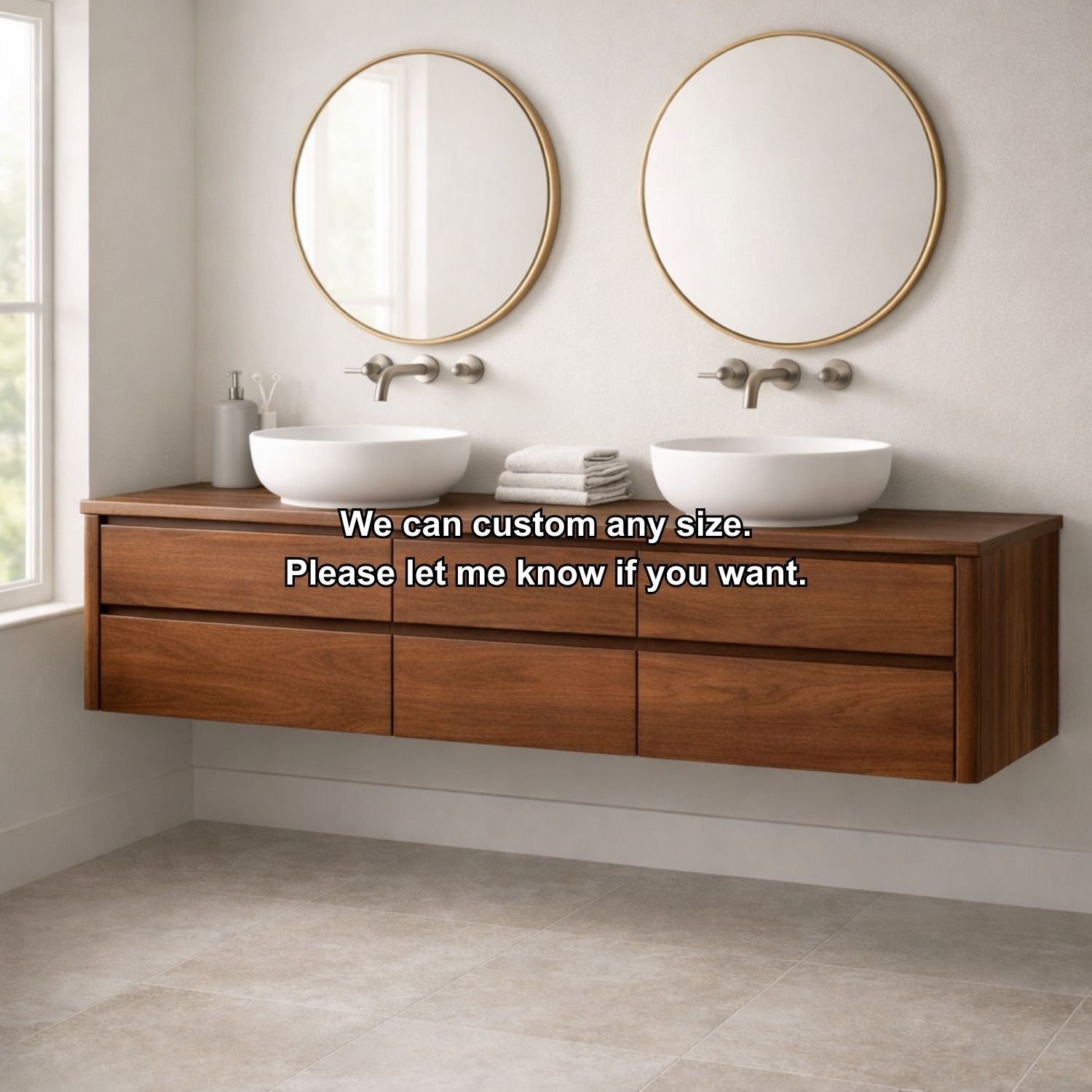 Handcrafted 6-Drawer Floating Double Vanity - Solid Wood Modern Bathroom Cabinet Kitchnce