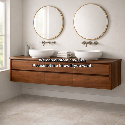 Handcrafted 6-Drawer Floating Double Vanity - Solid Wood Modern Bathroom Cabinet Kitchnce