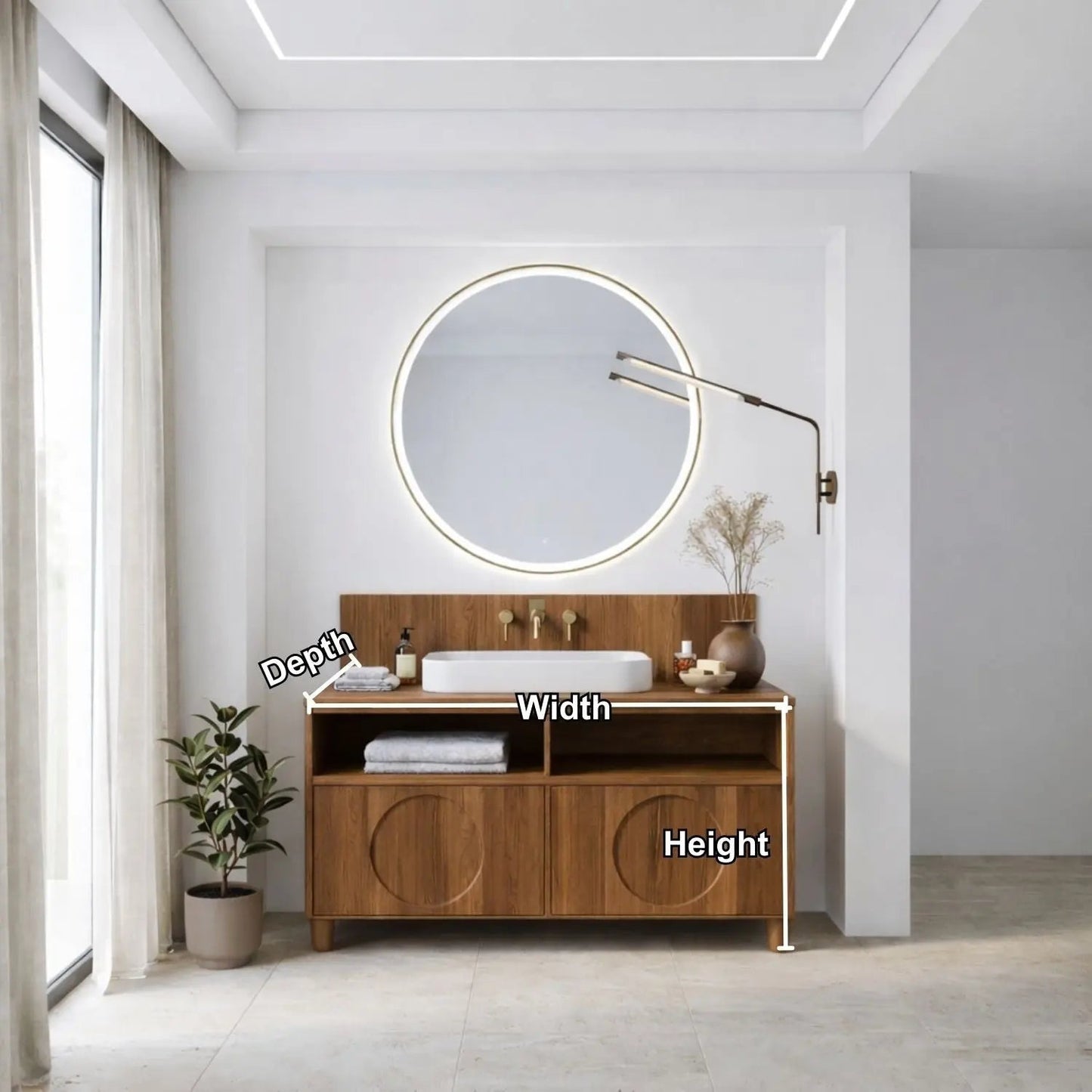 Handcrafted Circular Detail Vanity - Solid Wood Freestanding Modern Bathroom Cabinet Kitchnce