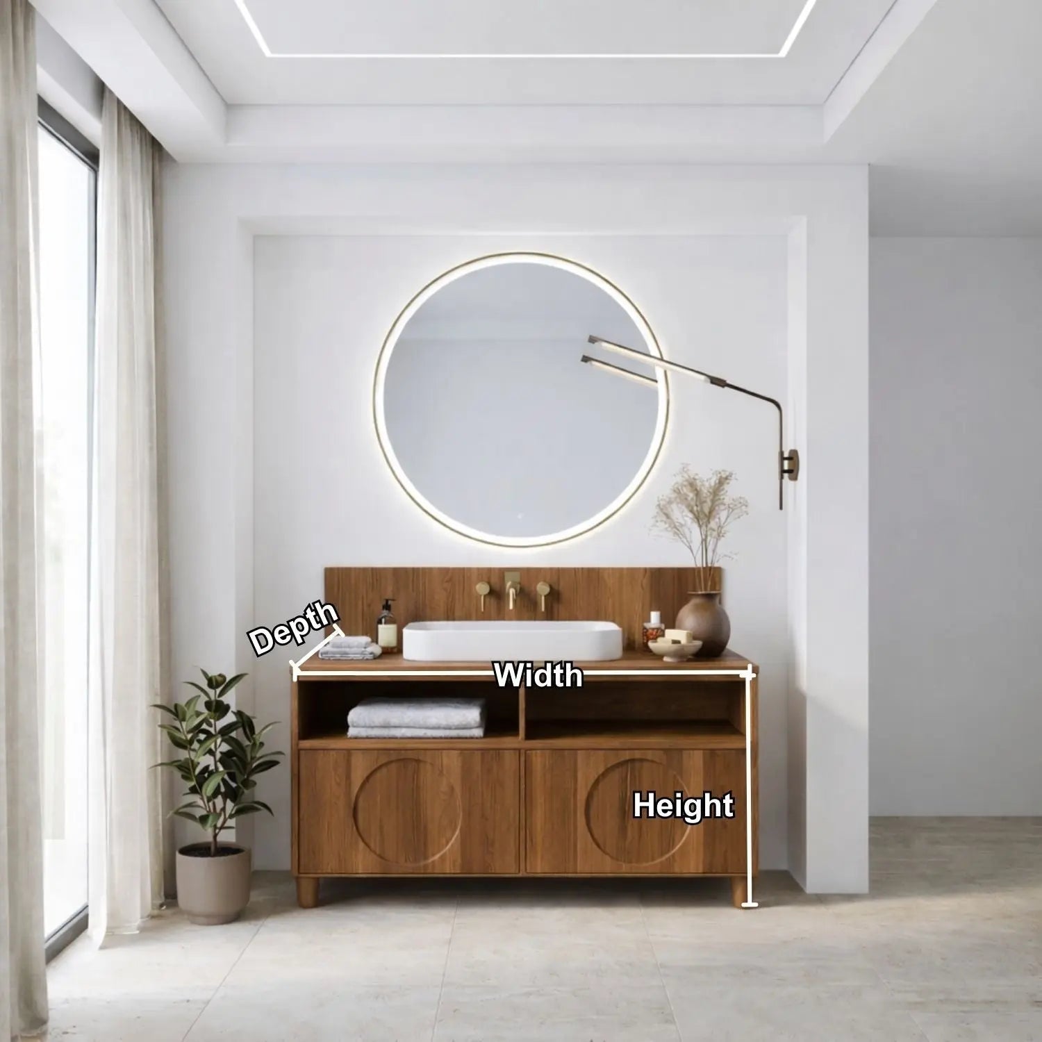 Handcrafted Circular Detail Vanity - Solid Wood Freestanding Modern Bathroom Cabinet Kitchnce