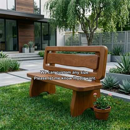 Solid Wood Outdoor Bench with Double Slat Back Modern Garden Patio Seating
