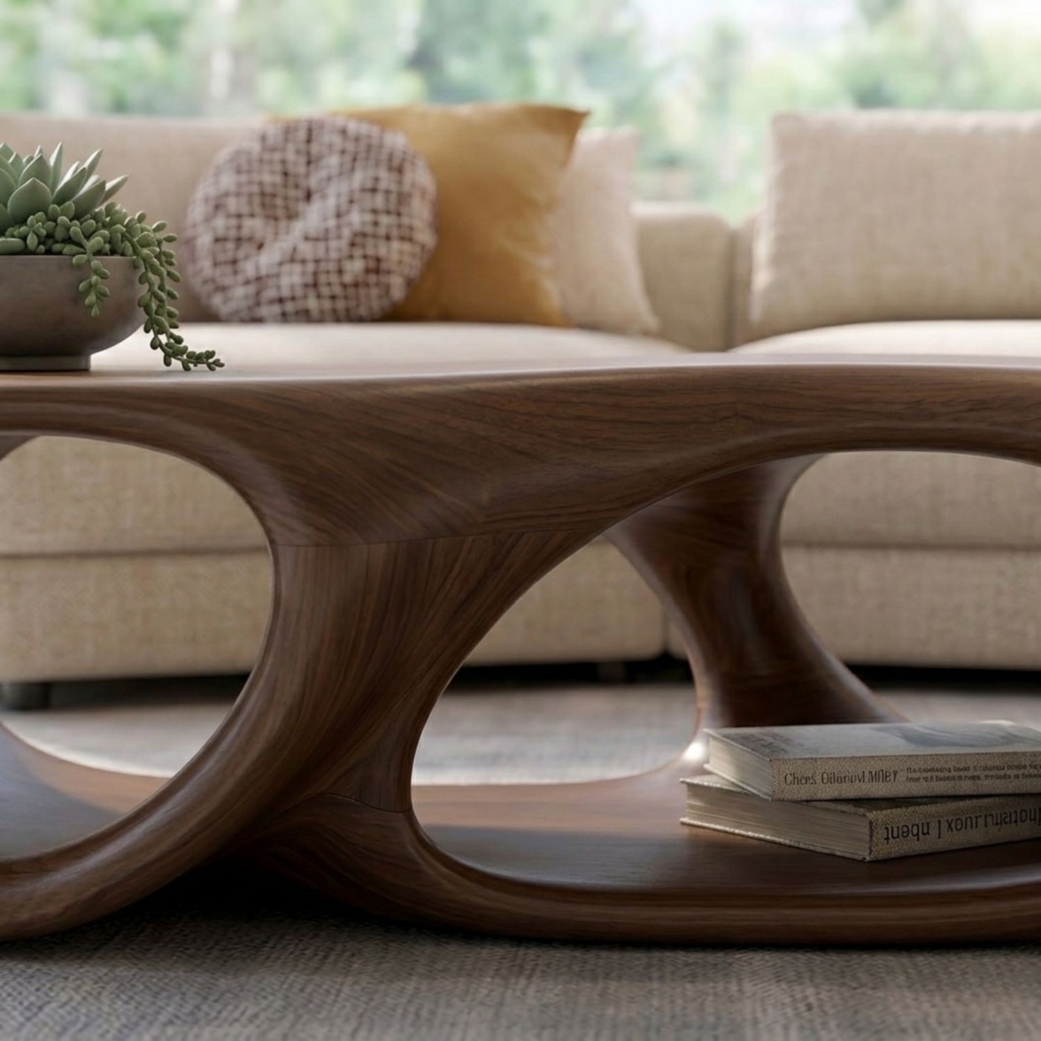 Sculptural Solid Wood Coffee Table – Modern Organic Living Room Center Table Kitchnce