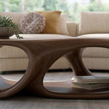 Sculptural Solid Wood Coffee Table – Modern Organic Living Room Center Table Kitchnce