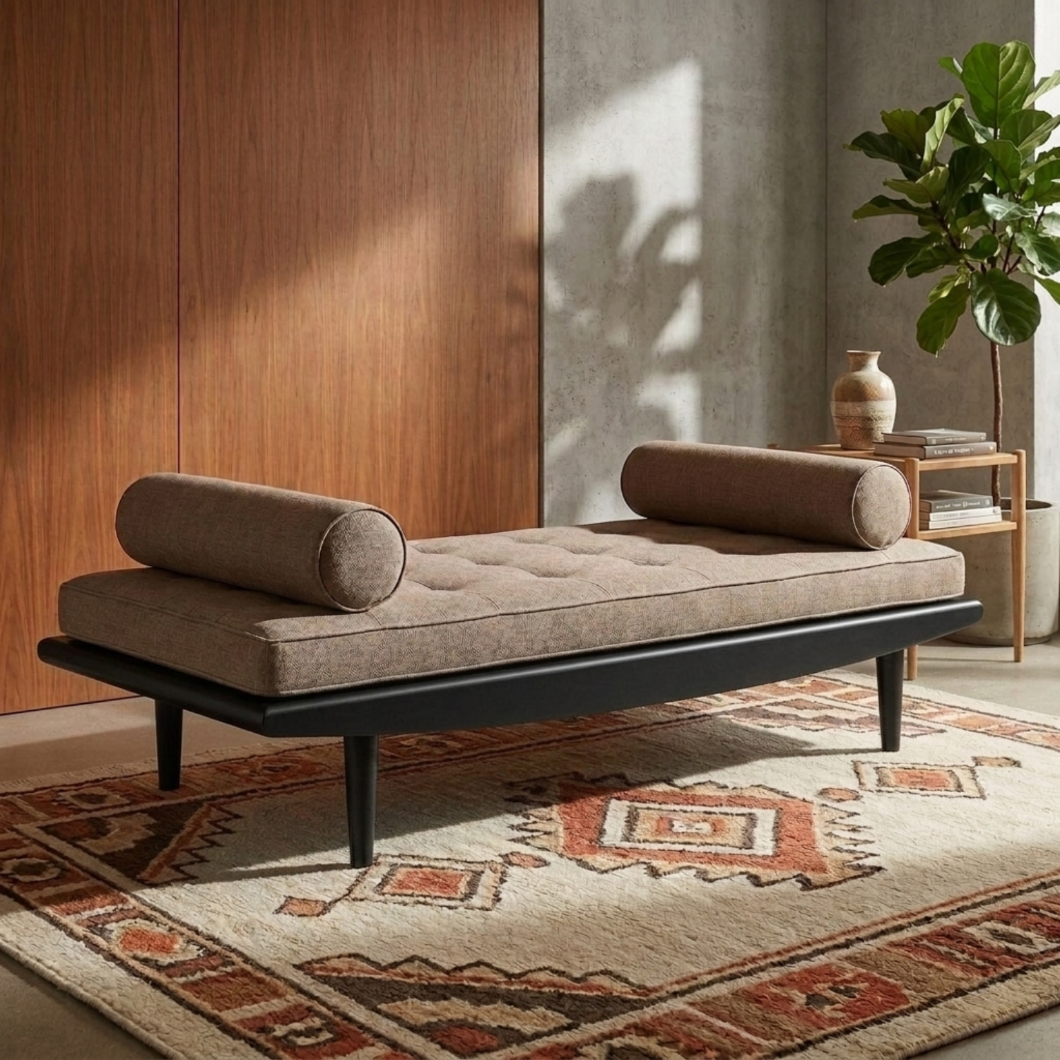 Solid Wood Daybed Frame with Mid-Century Legs – Modern Minimalist Lounge Bed Kitchnce
