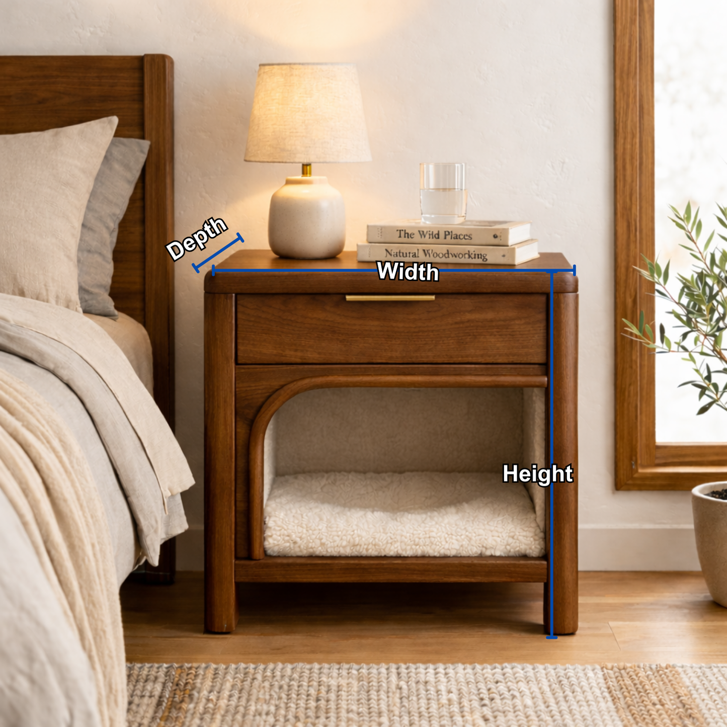 Solid Wood Nightstand with Built-in Cat Bed – Modern Bedside Table with Pet Sleeping Space Kitchnce