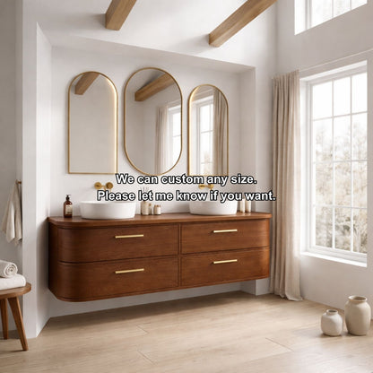 Handcrafted Curved Floating Double Vanity - Solid Wood Luxury Bathroom Cabinet Kitchnce