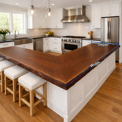 Solid Wood Live Edge Kitchen Countertop – L-Shaped Island Bar Top Kitchnce