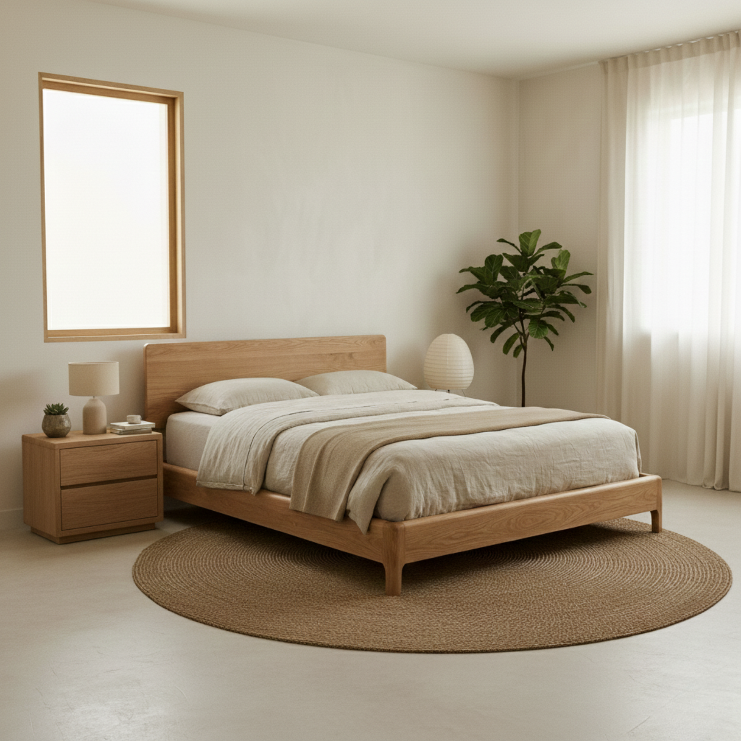 Handcrafted Solid Wood Japandi Bed Frame with Minimalist Low Profile Design Kitchnce