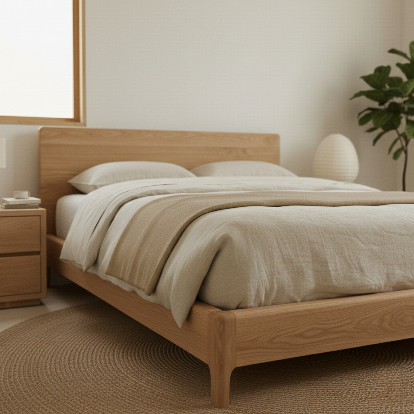 Handcrafted Solid Wood Japandi Bed Frame with Minimalist Low Profile Design Kitchnce