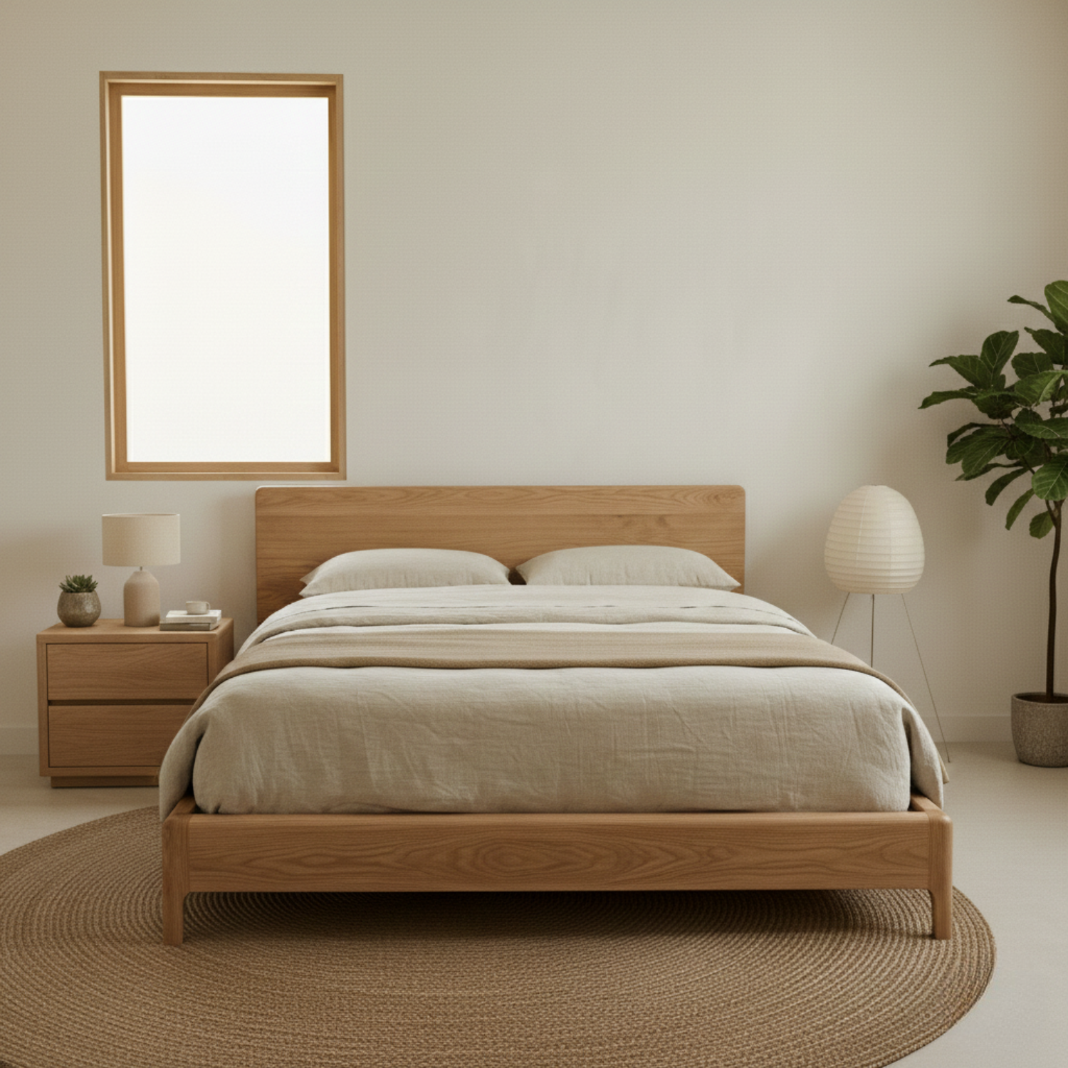 Handcrafted Solid Wood Japandi Bed Frame with Minimalist Low Profile Design Kitchnce