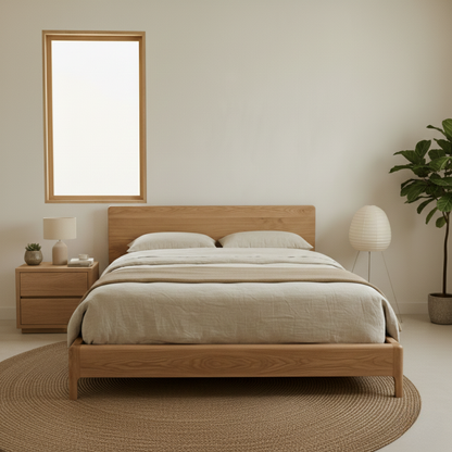 Handcrafted Solid Wood Japandi Bed Frame with Minimalist Low Profile Design Kitchnce