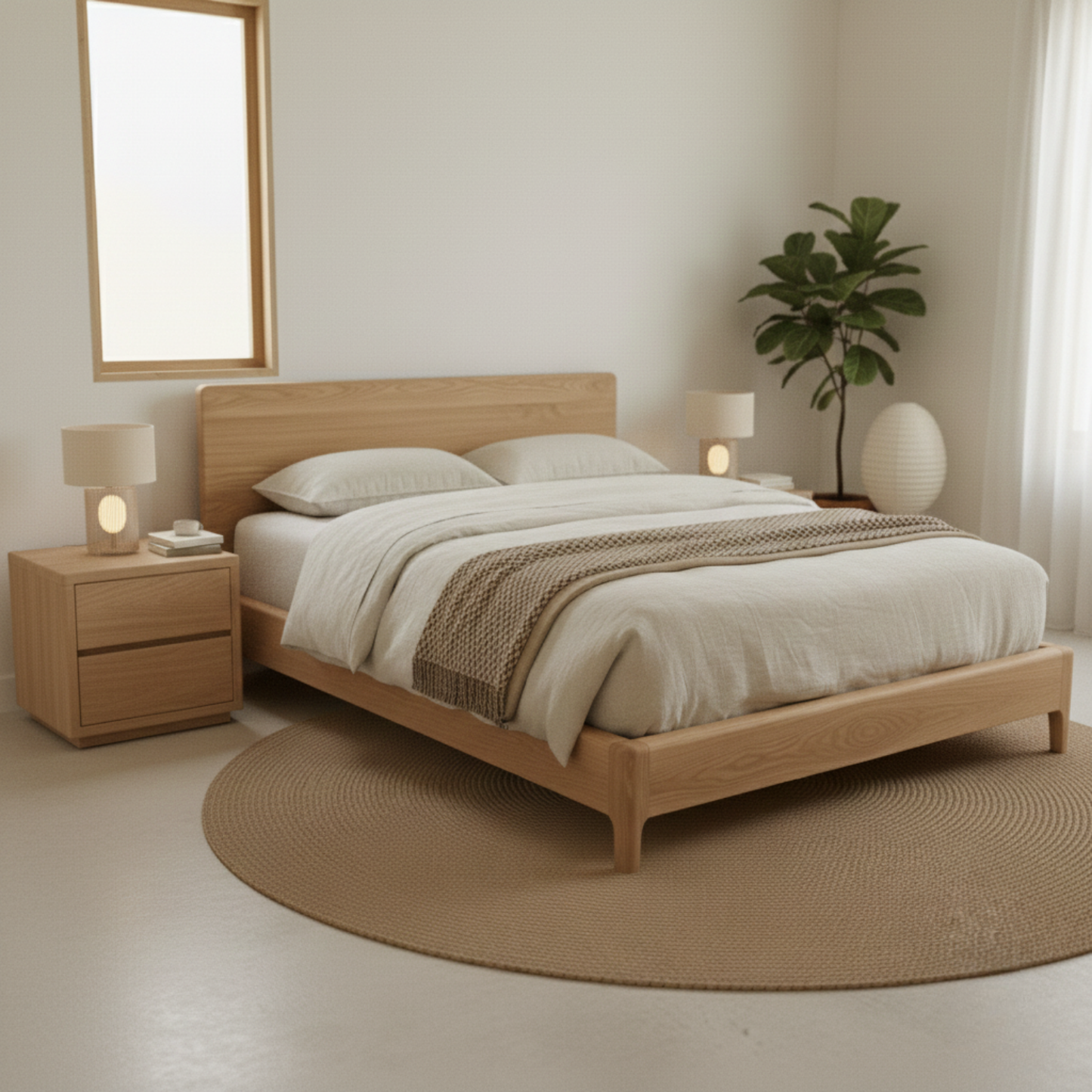 Handcrafted Solid Wood Japandi Bed Frame with Minimalist Low Profile Design Kitchnce