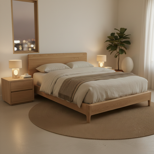 Handcrafted Solid Wood Japandi Bed Frame with Minimalist Low Profile Design Kitchnce
