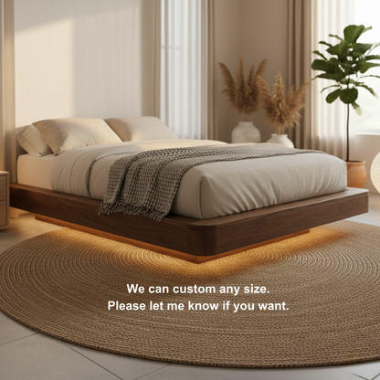 Handcrafted Solid Wood Floating Bed Frame with Modern Platform Design Kitchnce